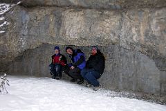 09 Peter Ryan, Jerome Ryan and Charlotte Ryan In Cave At Banff Grotto Canyon In Winter